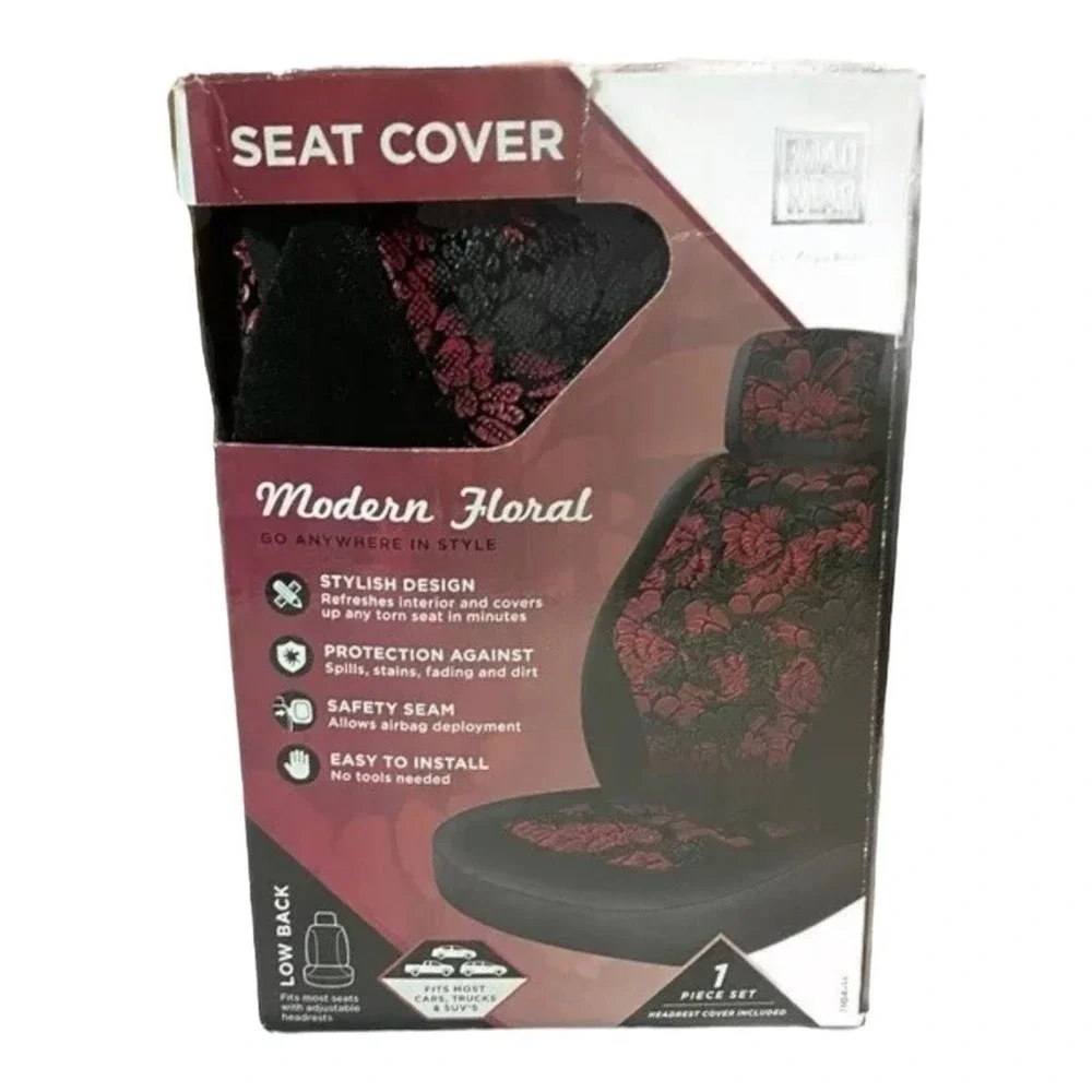 Road Wear Seat Cover Universal Low Back New Red Black Modern Floral Airbag Safe